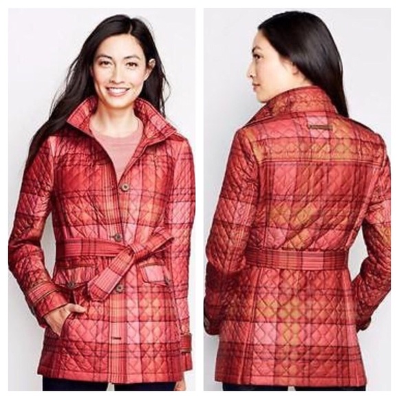 HP❄️ Lands End Red Plaid Quilted Primaloft Parka S - Picture 2 of 8